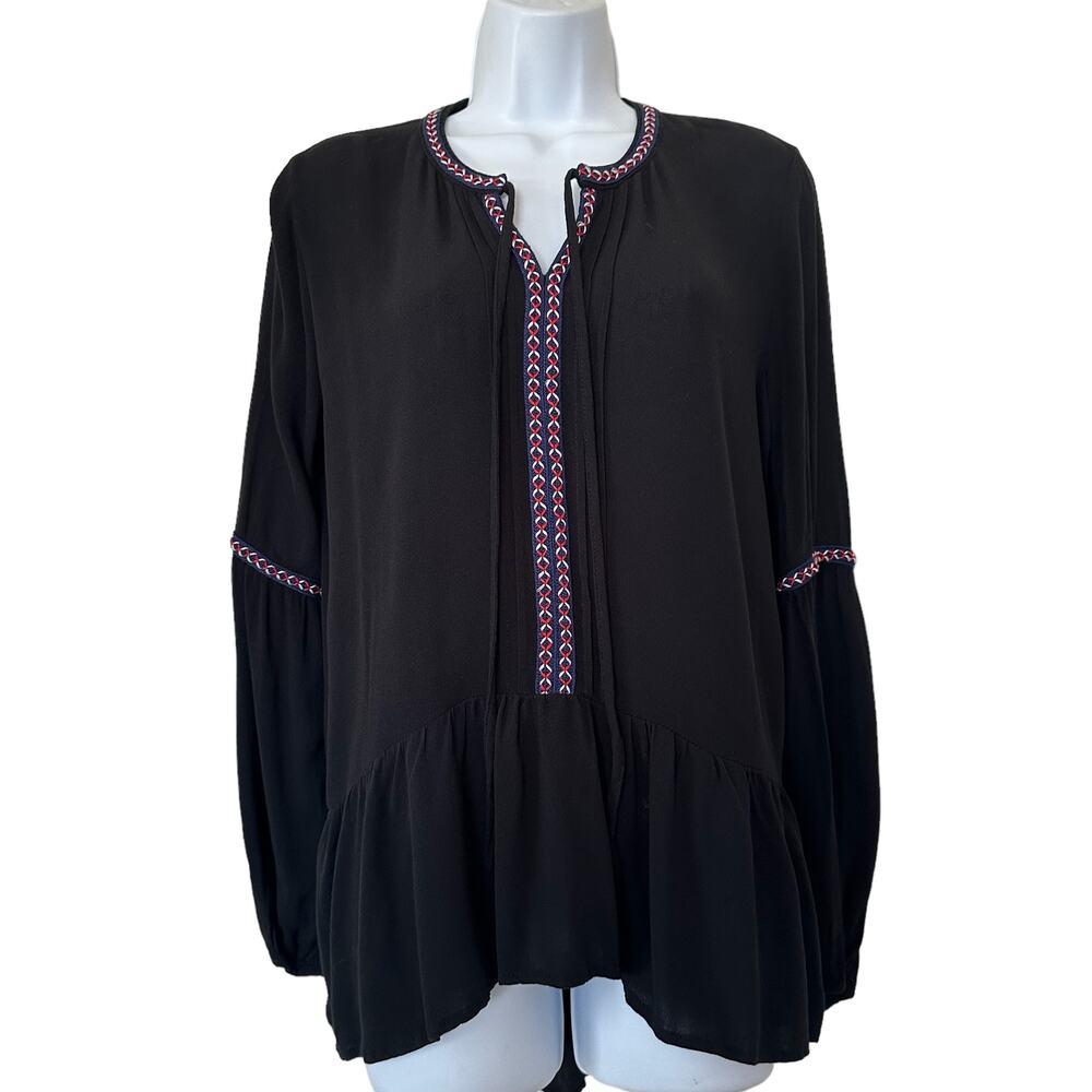 Anthropologie Ro & De Black Long Sleeve Peplum Tunic Top Flowy Relaxed Size SP